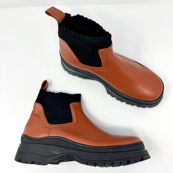 Staud Women's Brown Bow Sock-Ankle Lug Sole Chelsea Boots - Picture 4 of 12